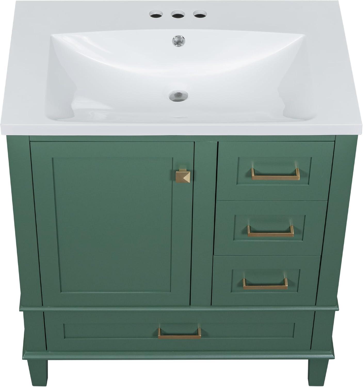 Green Solid Wood 30" Bathroom Vanity with Ceramic Sink