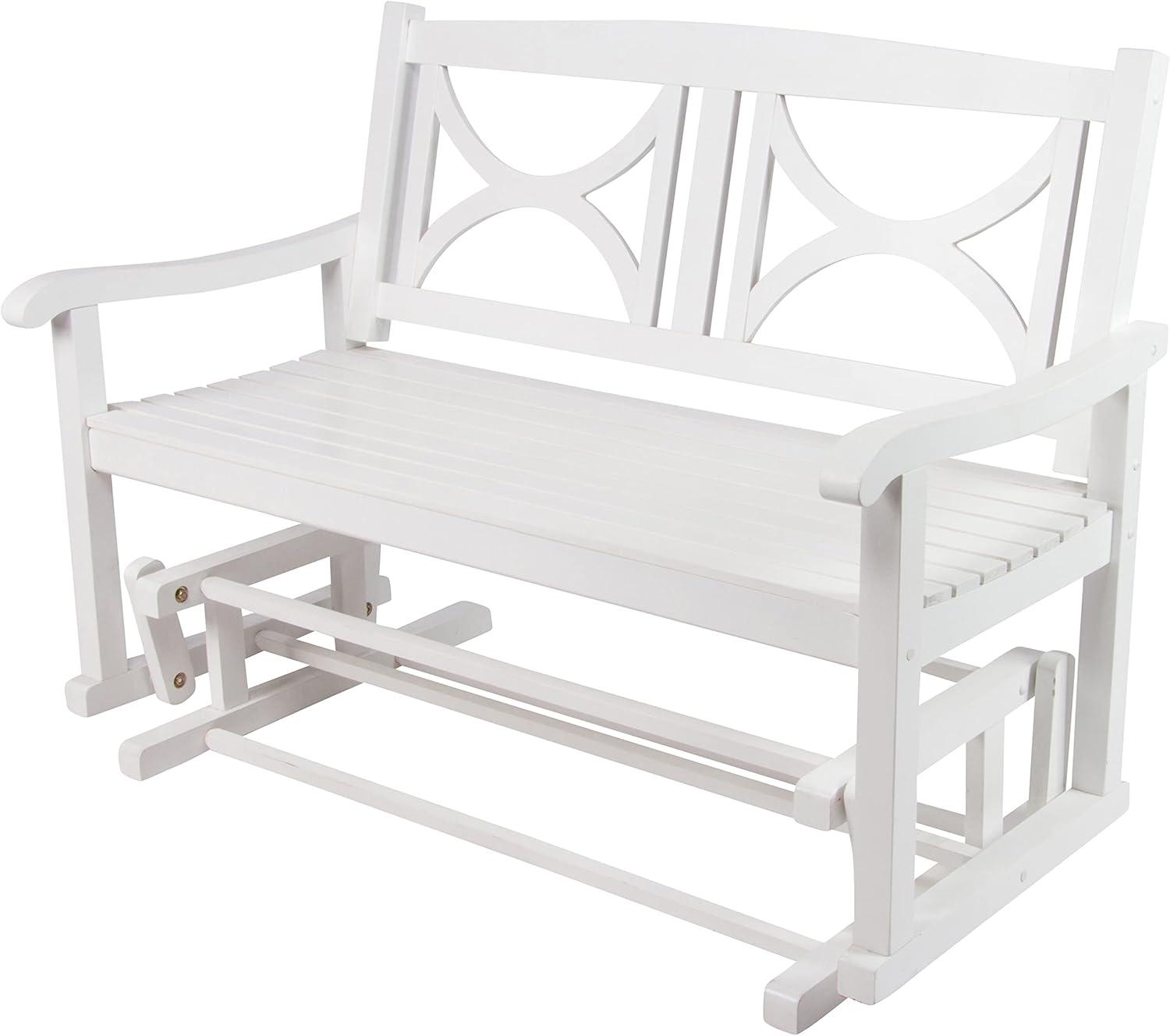 Shine Company Traditional Hardwood Patio Porch Glider Bench in White
