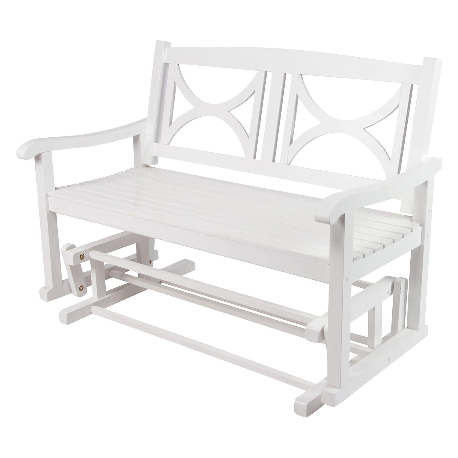 Shine Company Traditional Hardwood Patio Porch Glider Bench in White