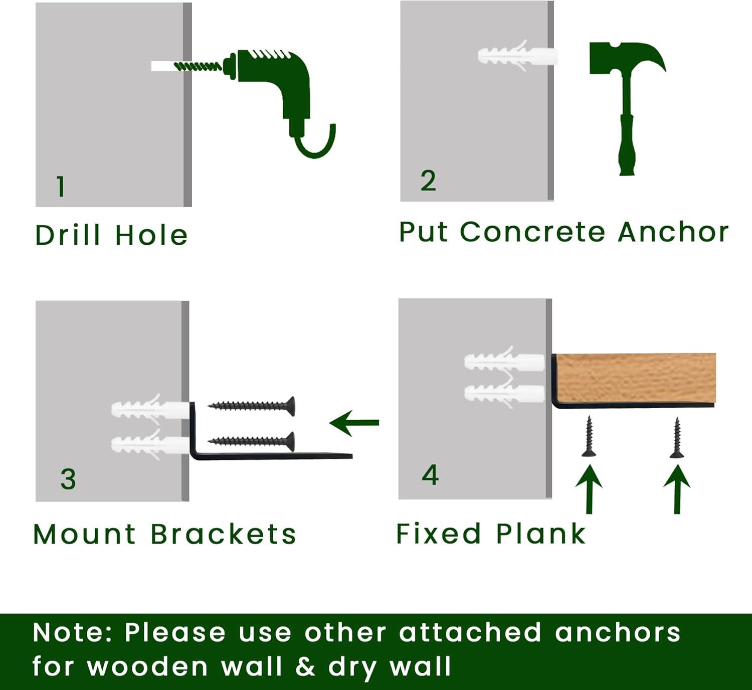 6-Pack Black Powder Coated Heavy Duty Wall Shelf Brackets