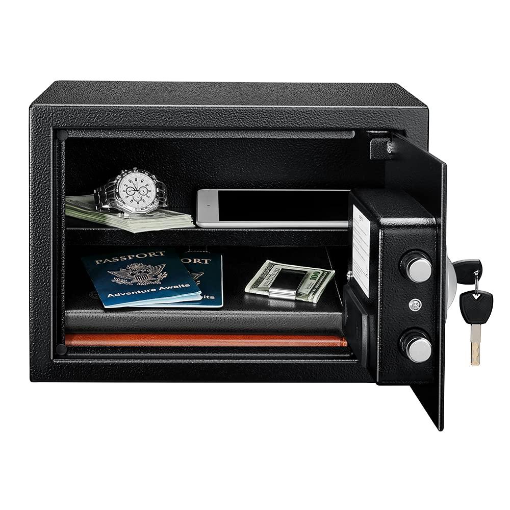 Amazon Basics Steel Security Safe and Lock Box with Electronic Keypad, for Cash, Jewelry, Documents, Black, 0.5 Cubic Feet, 13.8" W x 9.8" D x 9.8" H