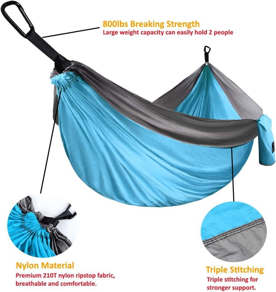 Gold Armour Camping Hammock - Extra Large Double Parachute Hammock Sky Blue & Gray