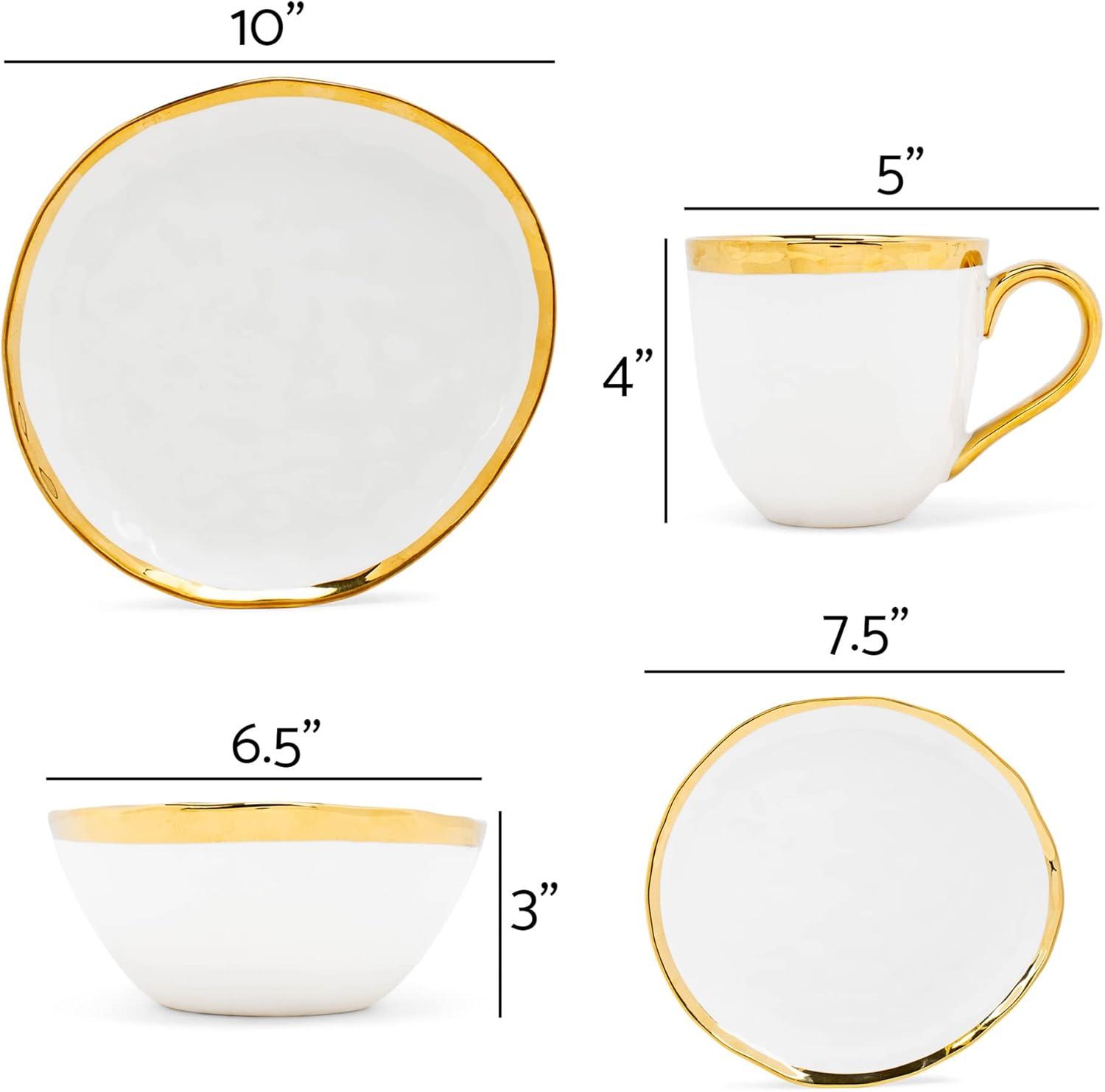 White and Gold Porcelain 16-Piece Dinnerware Set