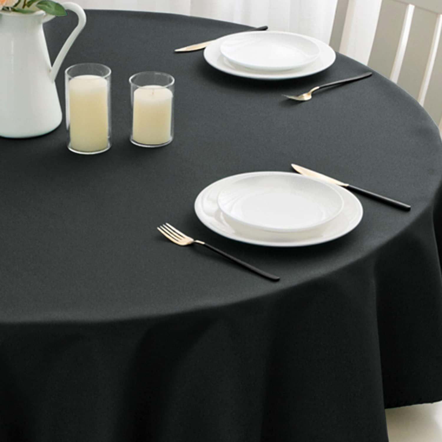 Romanstile Round Tablecloth 60inch Black Polyester Table Cloths Wrinkle Resistant Washable Fabric Table Cover for Wedding Party Restaurant Buffet Table