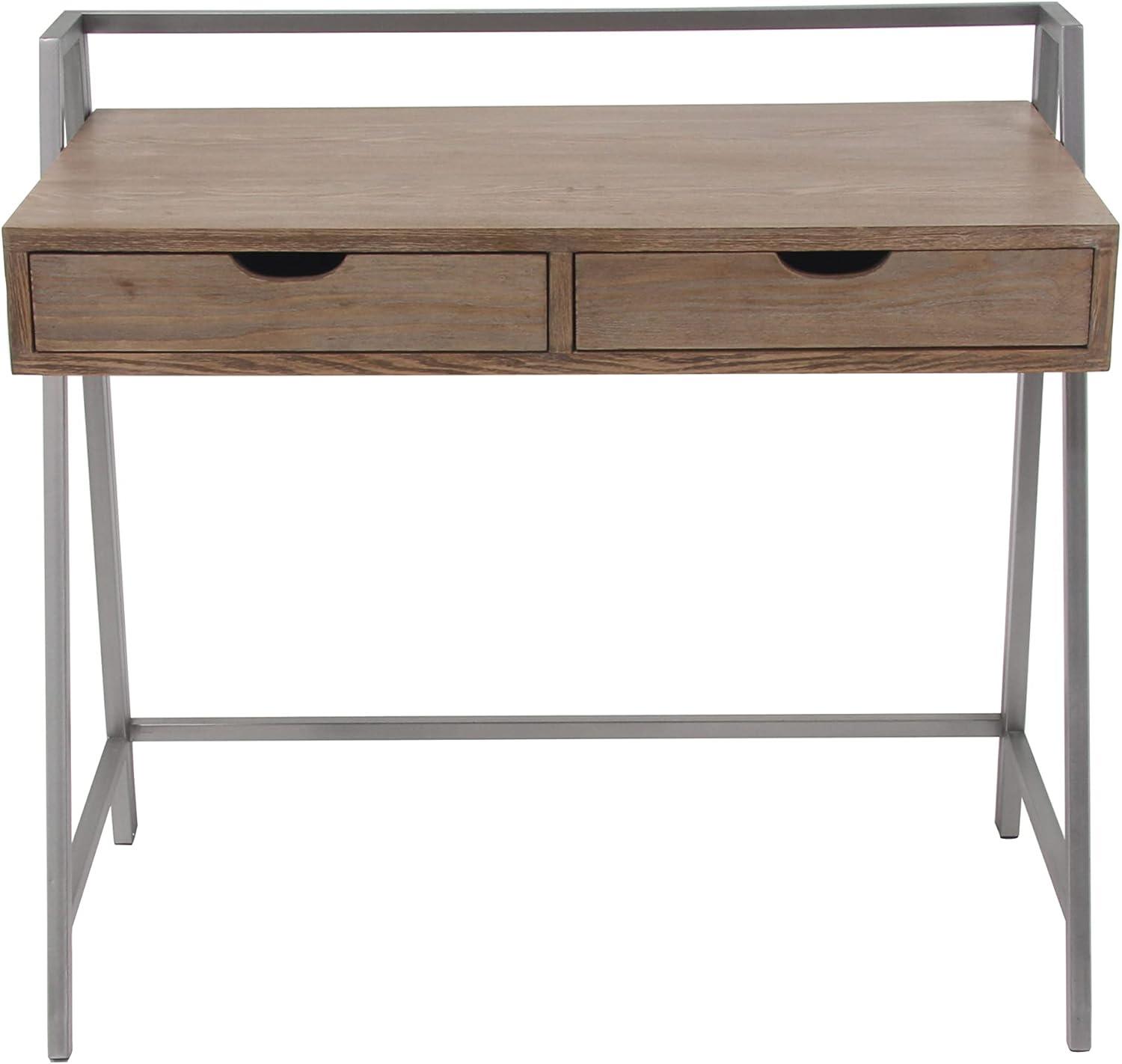 DecMode 38" x 34" Brown Wood Desk with Grey Metal Frame, 1-Piece