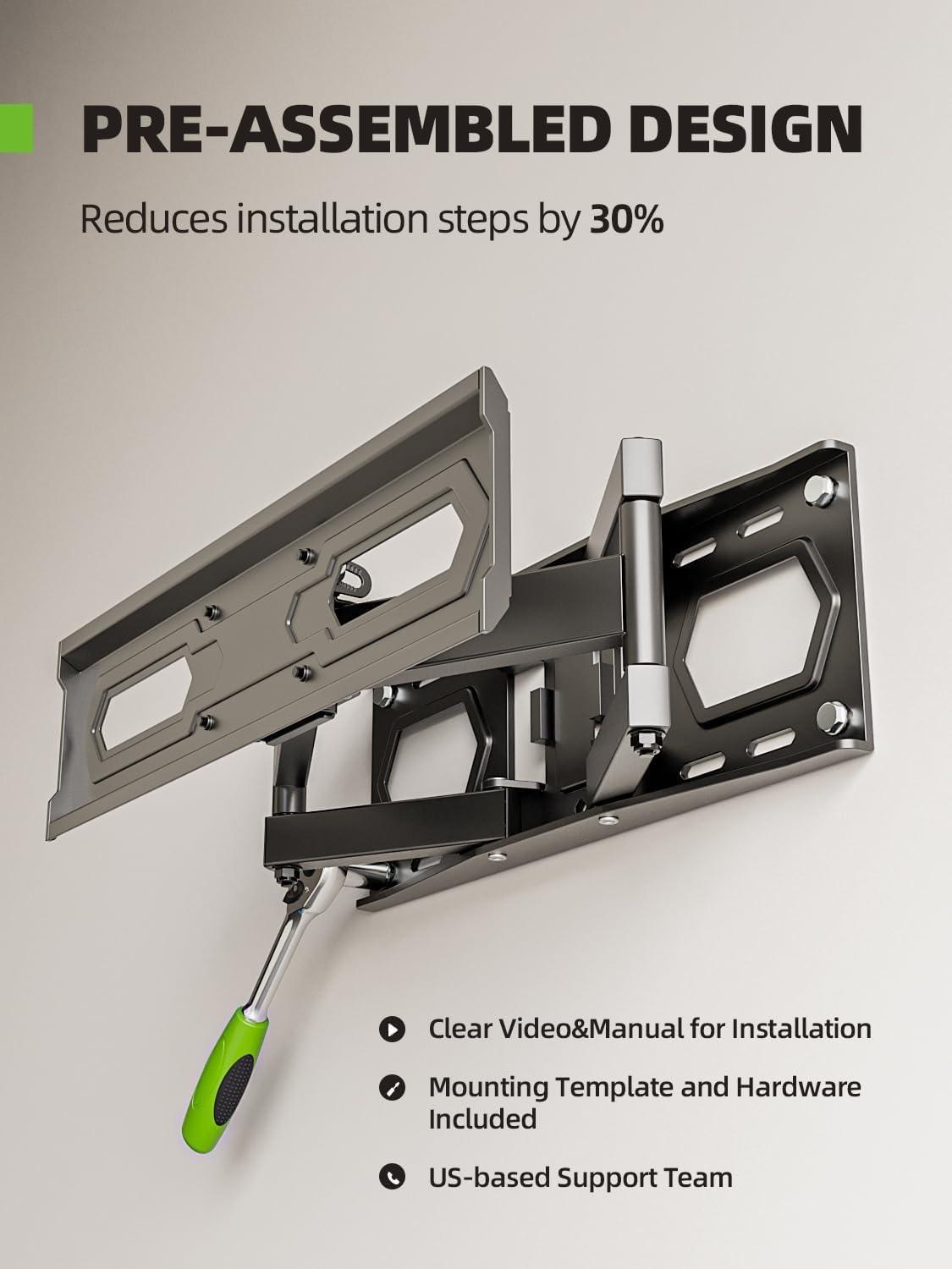 USX MOUNT TV Wall Mount for 32-65 inch Flat Screen/LED/4K up to 110lbs, Full Motion TV Mount Bracket with Swivel & Tilt Articulating Dual Arms, Max VESA 400x400mm, Fits 12/16" Wood Studs