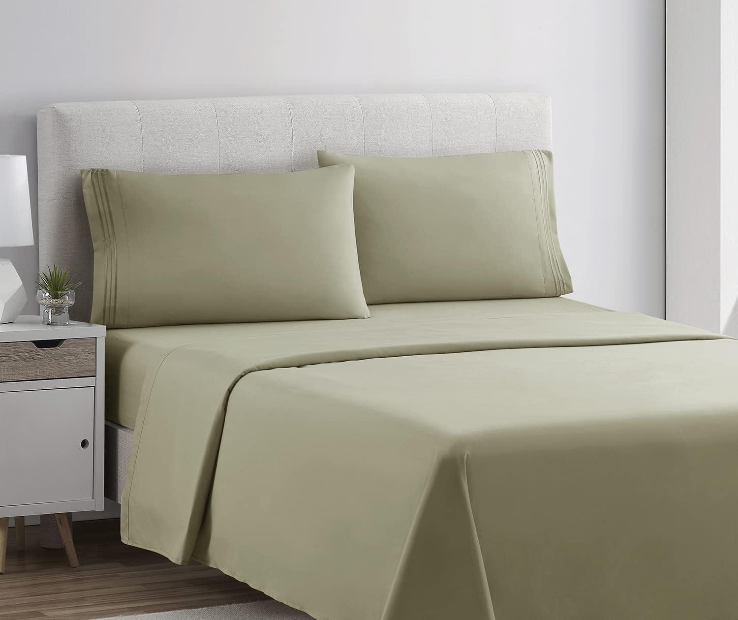 Sage Olive Green King Microfiber 4-Piece Bed Sheet Set