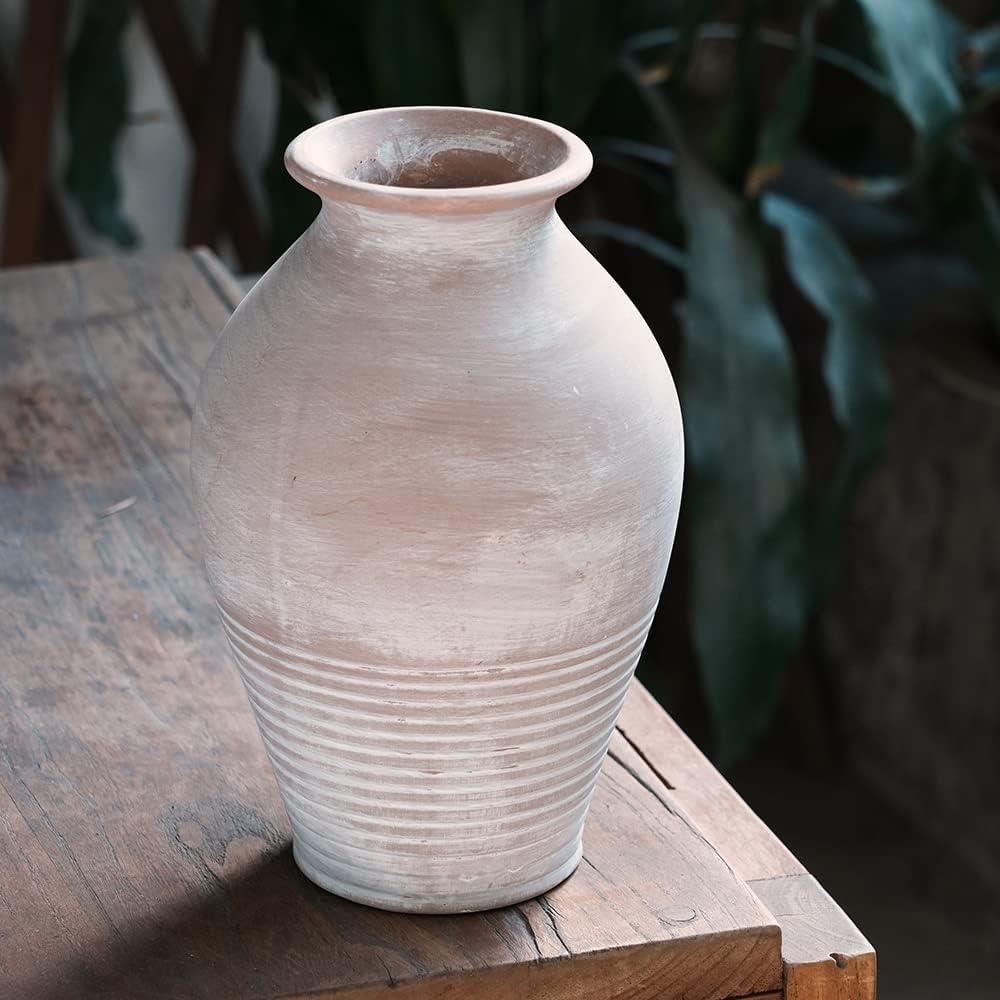 Whitewashed Terracotta Rustic Farmhouse Decorative Vase