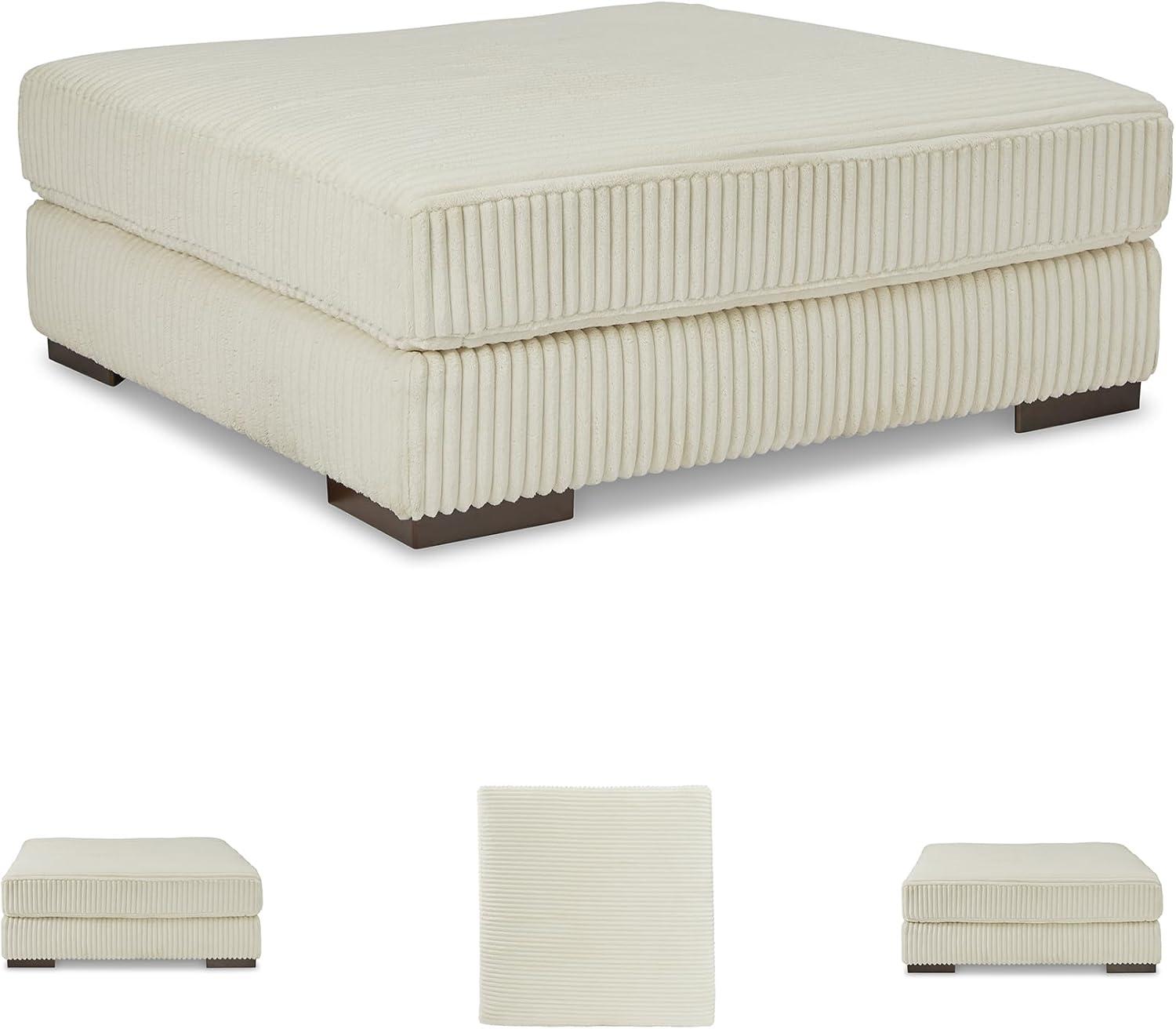 Lindyn Cream Polyester Upholstered Oversized Accent Ottoman