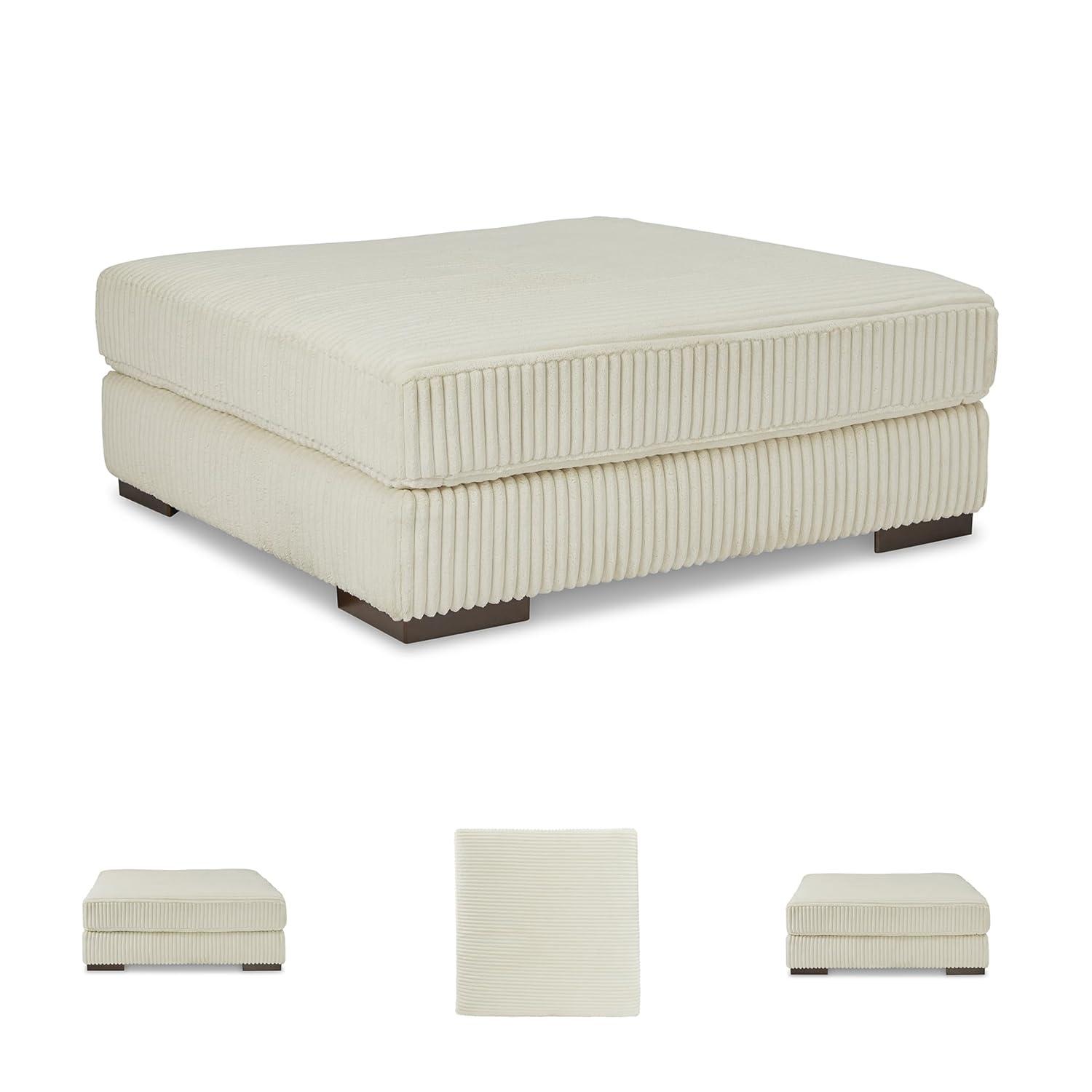 Lindyn Cream Polyester Upholstered Oversized Accent Ottoman