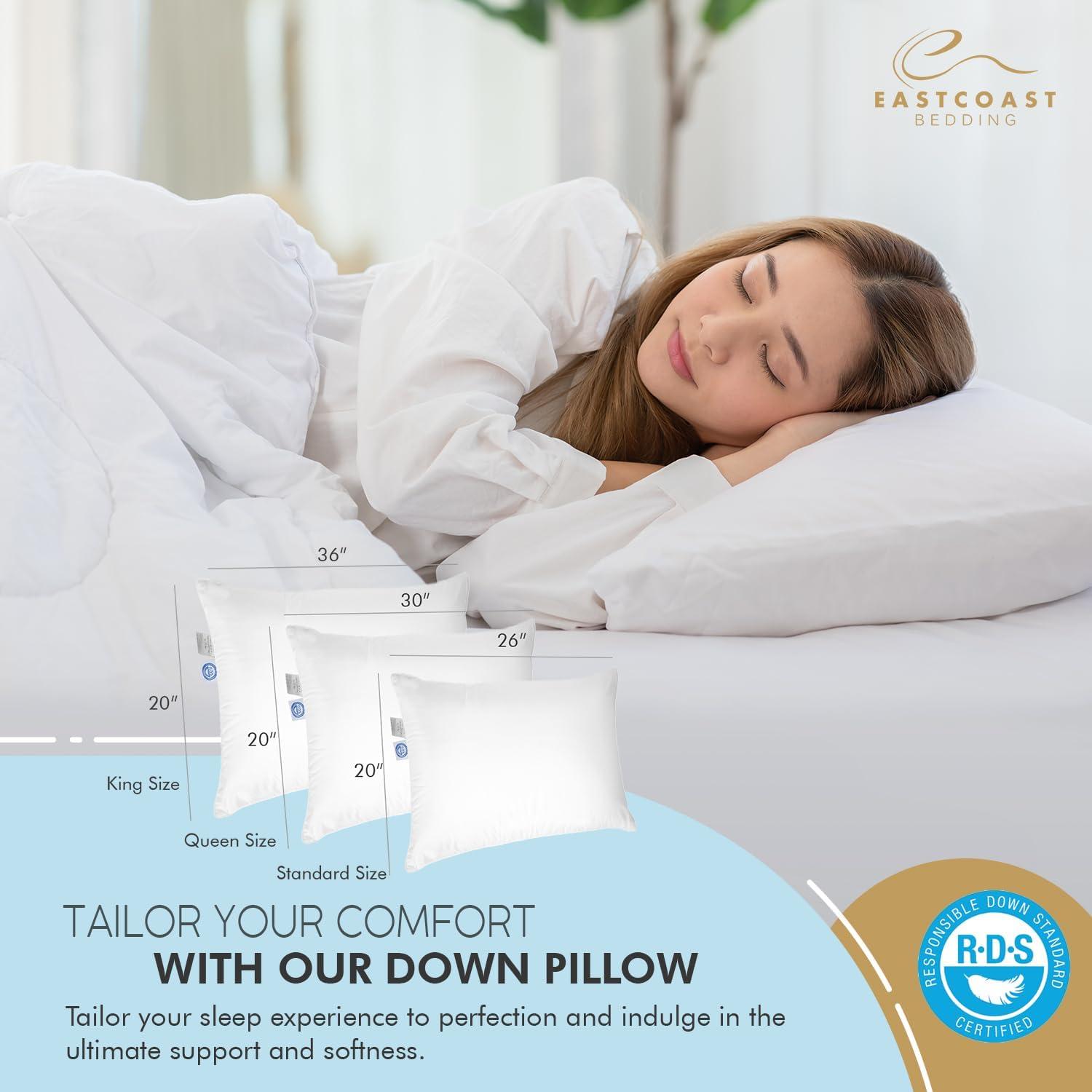 East Coast Bedding Medium Elite Premium Down Dream 600 Fill Power Pillow Set of 2