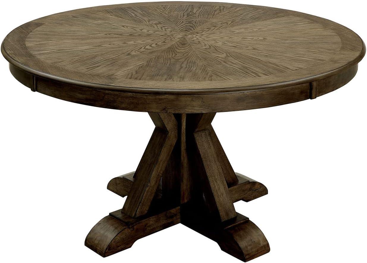 Light Oak Brown Round Wood Pedestal Dining Table for Four