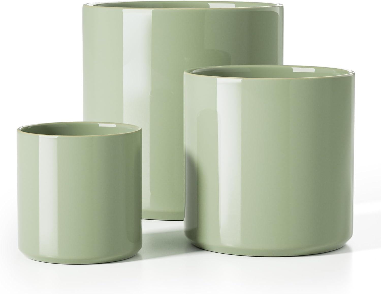 Mid-Century Modern Ceramic Planter Set - Reactive Glaze With Drainage Options