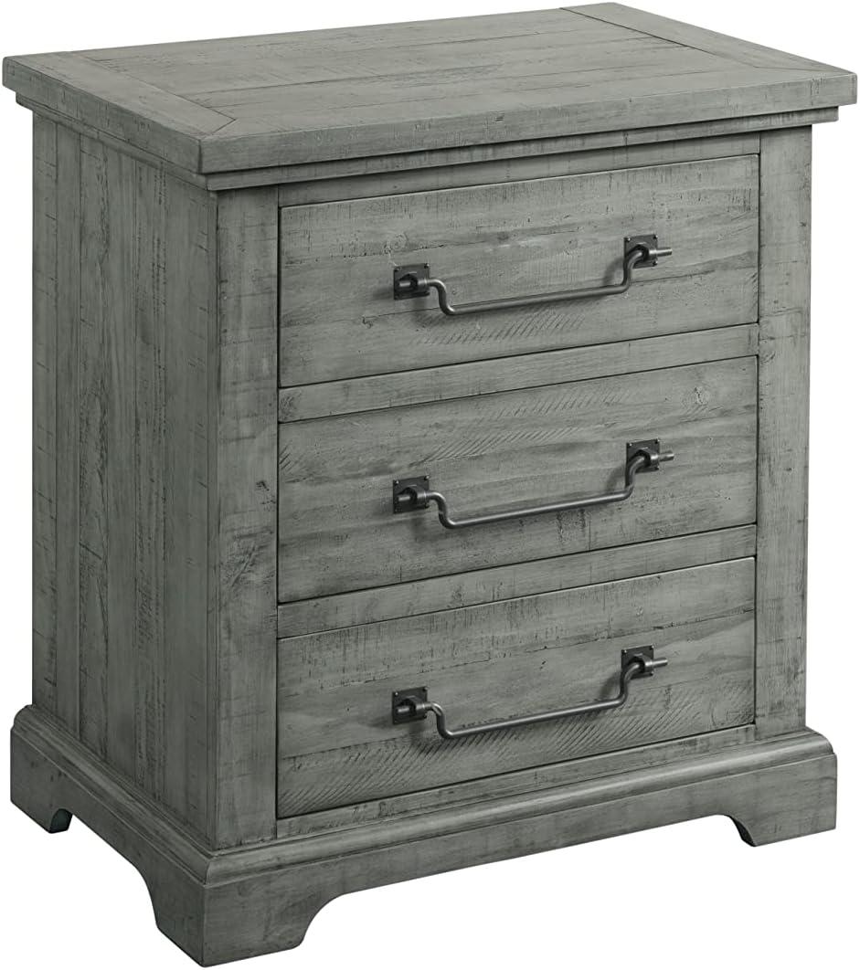 Dove Gray Solid Pine Coastal 2-Drawer Nightstand with USB Ports