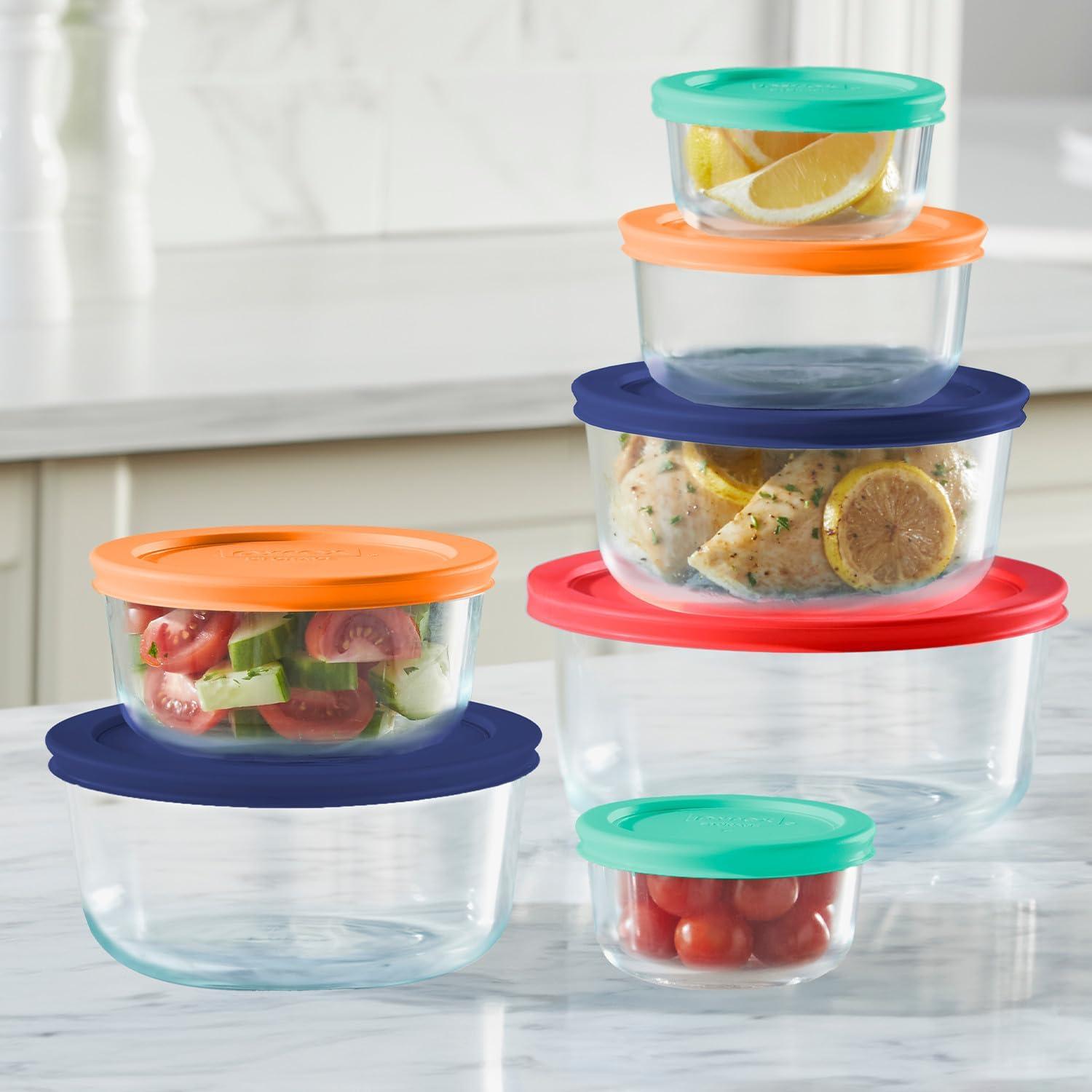 Pyrex Simply Store 14-Pc Glass Food Storage Container Set with Lid, 7-Cup, 4-Cup, 2-Cup & 1-Cup Round Meal Prep Containers with Lid, BPA-Free, Dishwasher, Microwave and Freezer Safe