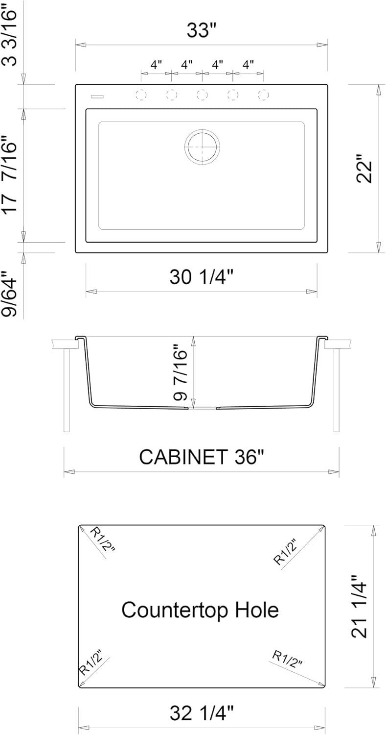 33'' L Drop-In Single Bowl Granite Kitchen Sink