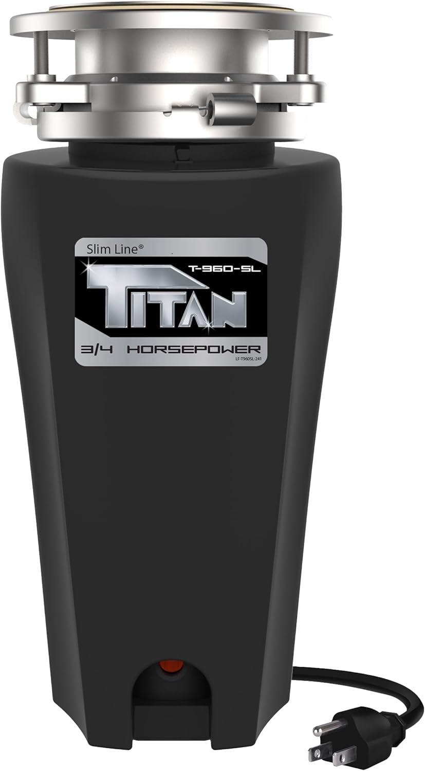 Titan 3/4 HP Slim Line Black Stainless Steel Garbage Disposal