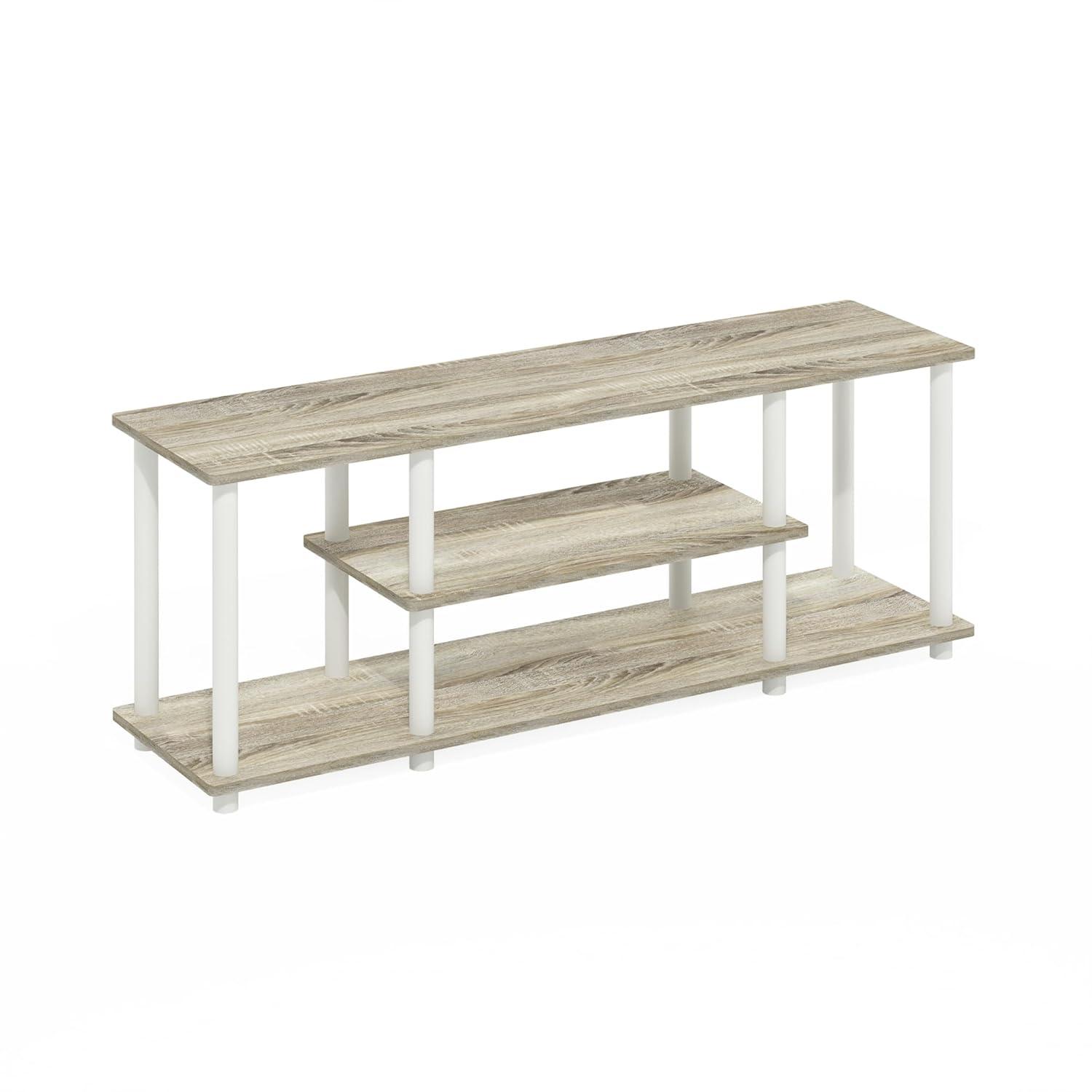 Oak and White 3-Tier Corner TV Stand with Cabinet