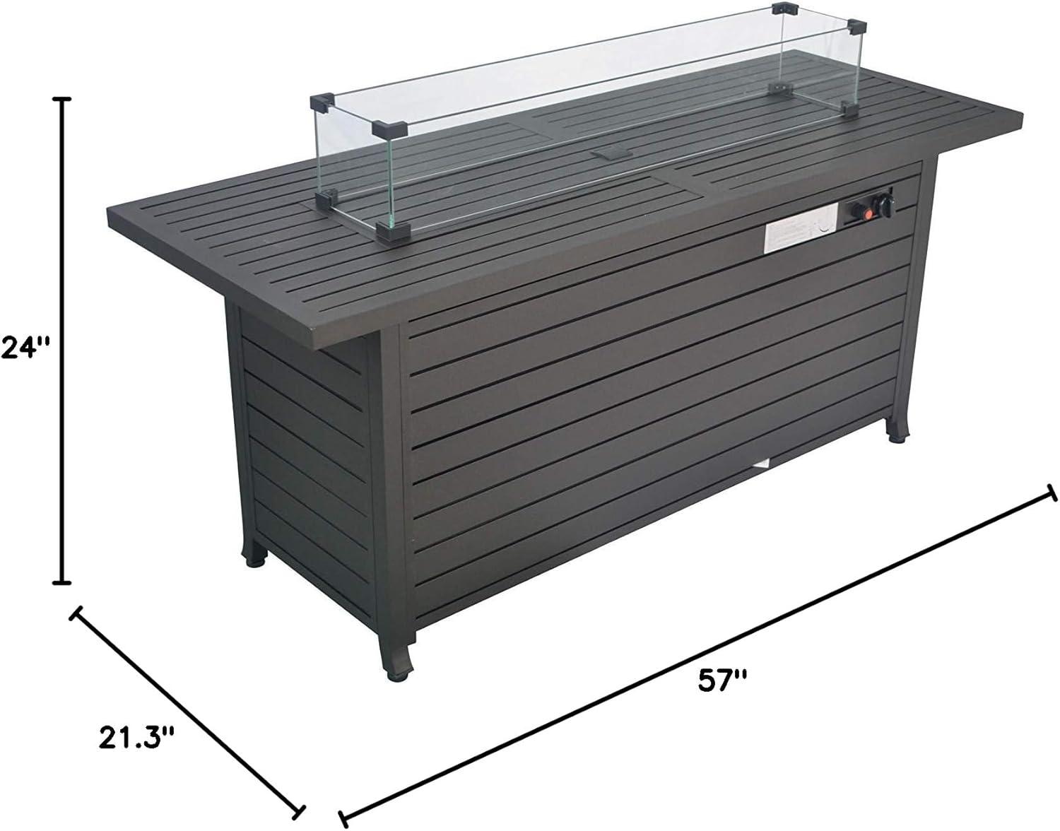 56 in. x 21 in. Rectangular Fire Table with Glass Wind Guard, Cover and Table Lid in Bronze