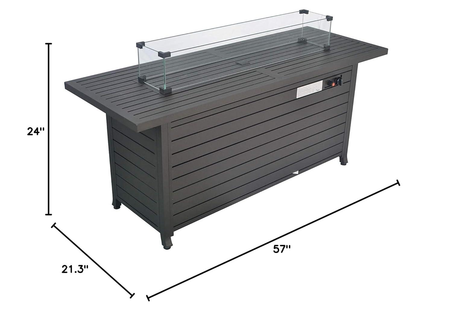 56 in. x 21 in. Rectangular Fire Table with Glass Wind Guard, Cover and Table Lid in Bronze