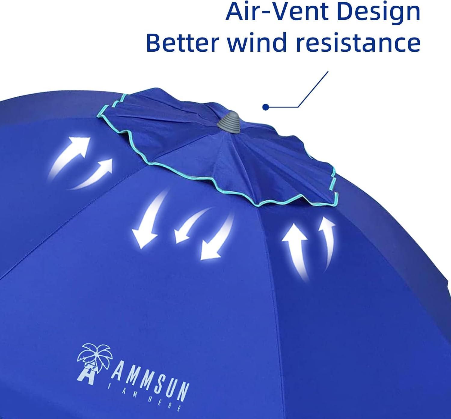 Blue 7ft Round Beach Umbrella with Aluminum Pole and Built-in Table