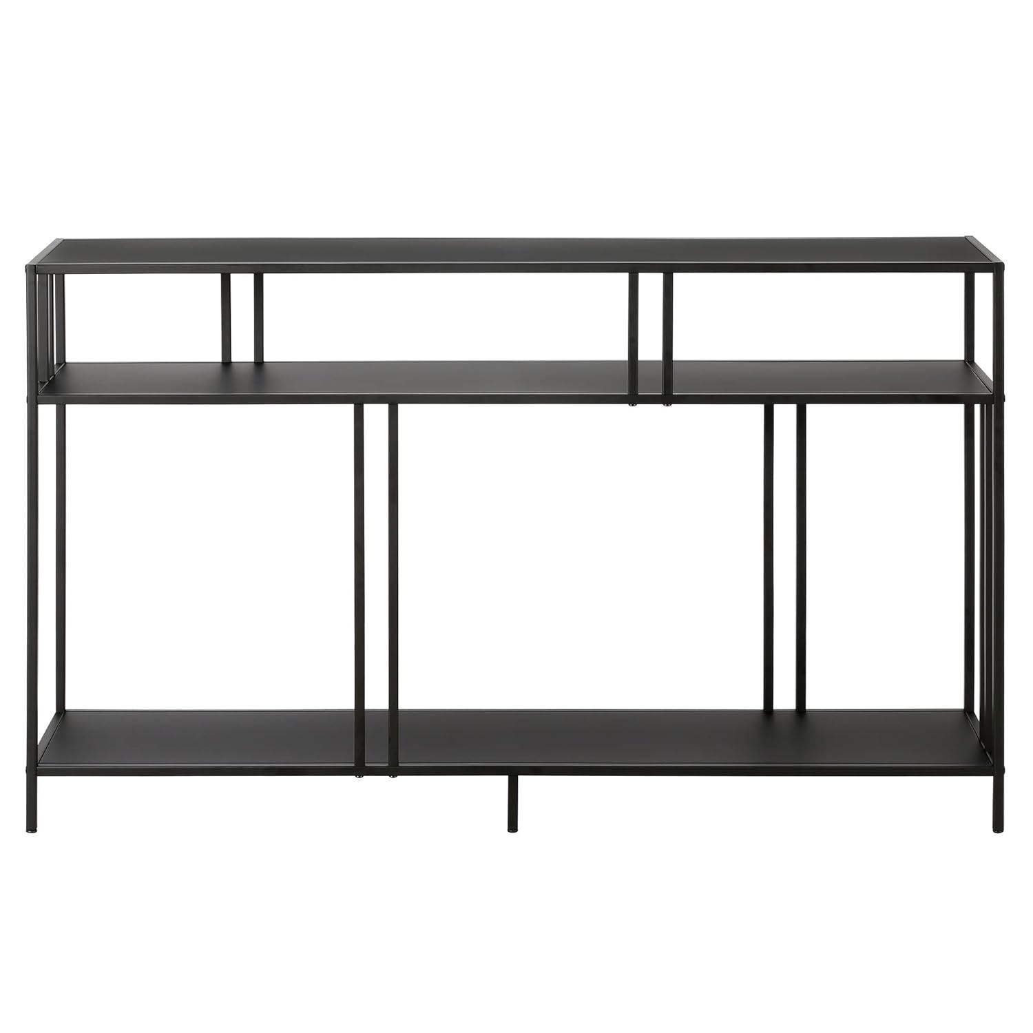 Evelyn&Zoe Cortland 48" Wide Rectangular Console Table with Metal Shelves, Blackened Bronze