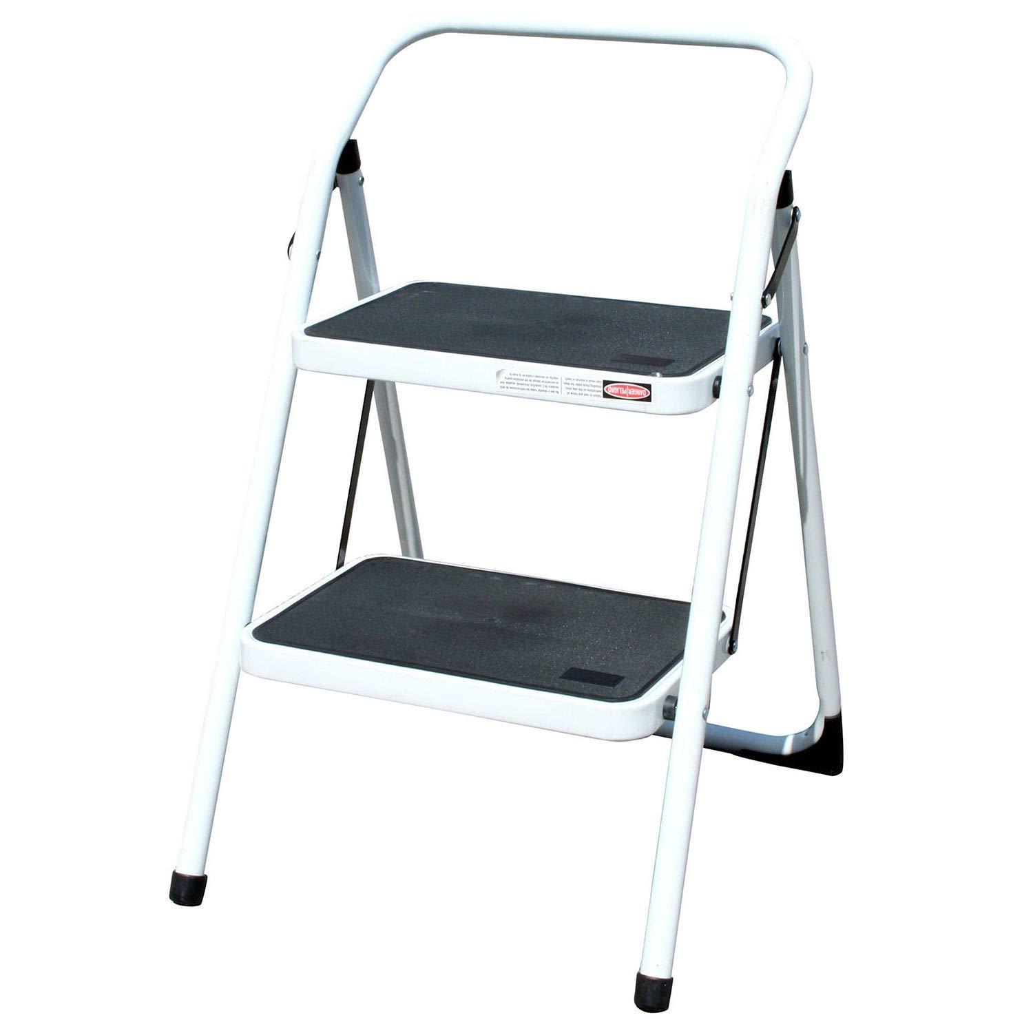 AmeriHome Black and White Two-Step Metal Utility Stool for Home Maintenance Projects and Cleaning