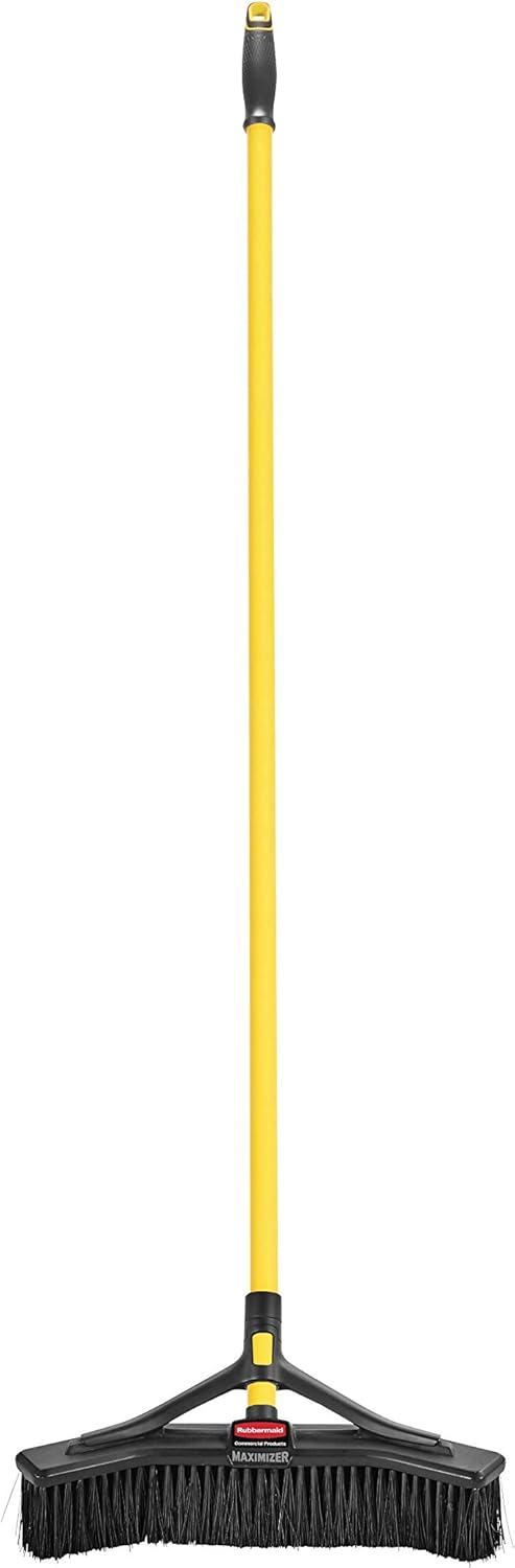 Rubbermaid Commercial Maximizer Push-to-Center Broom, Poly Bristles, 18 x 58.13, Steel Handle, Yellow/Black