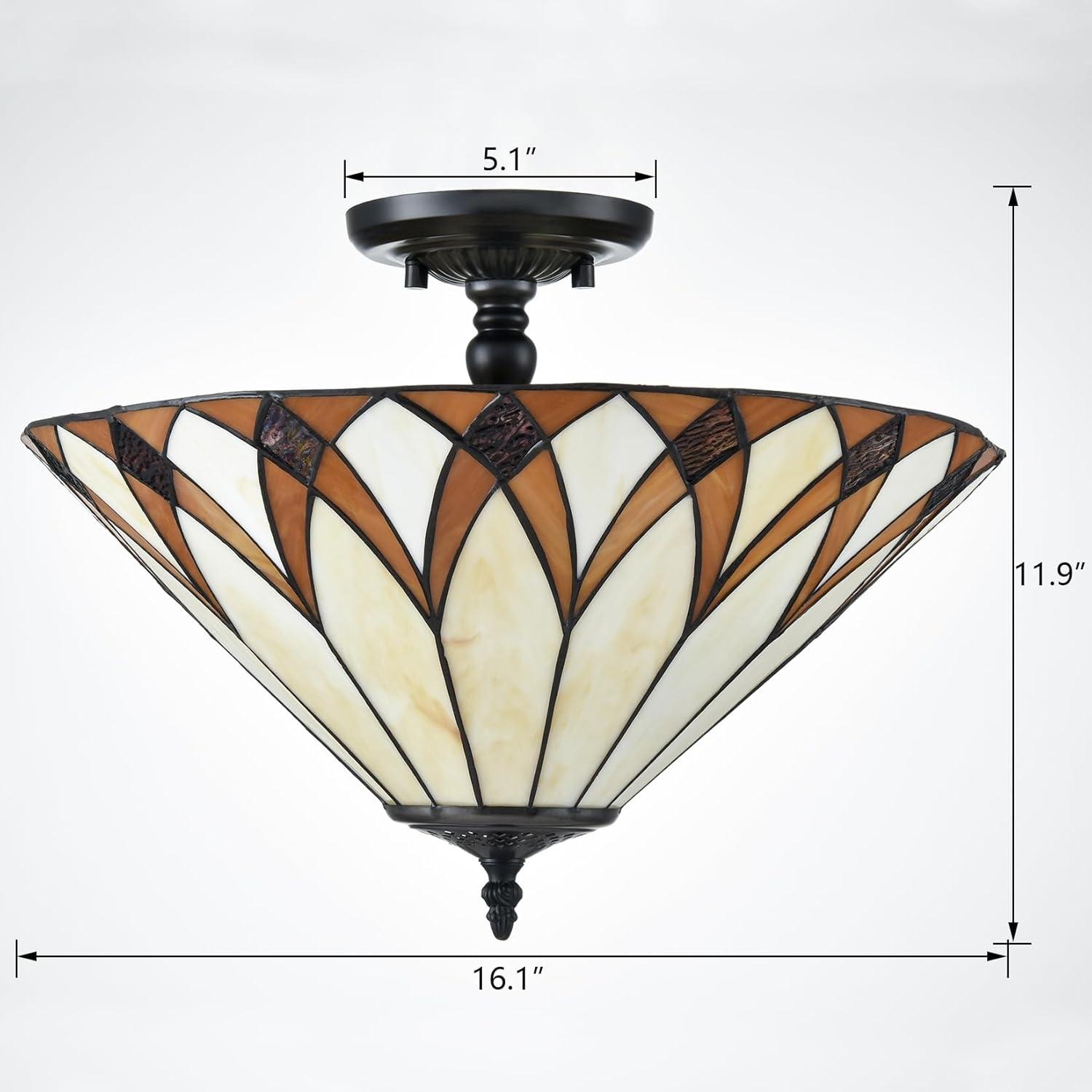 Vintage Tiffany Style Stained Glass Semi Flush Mount Ceiling Light