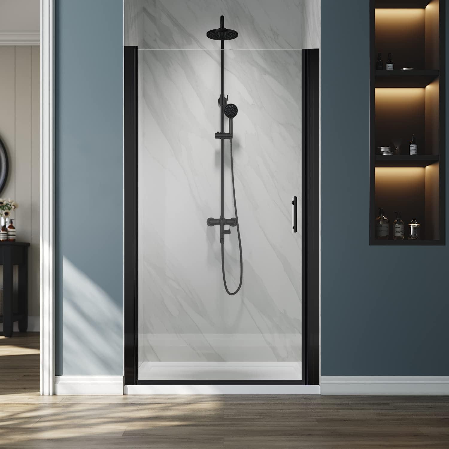 Elegant  Pivot Swing Shower Door Polished Chrome Finish Matte Black 36"W X 72"H Matte