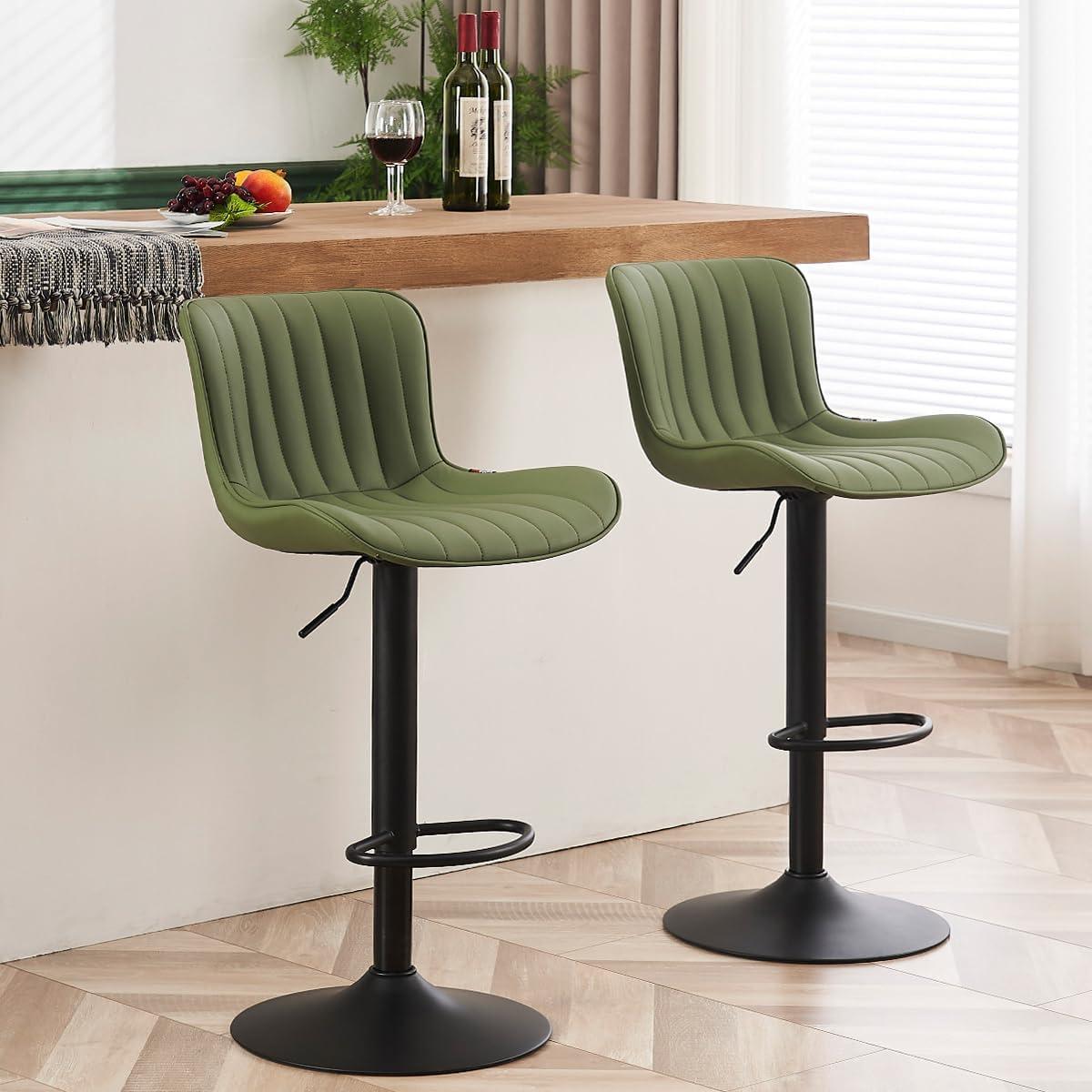 Zager Swivel Adjustable Height Bar Stools, Leather Upholstered Counter Stools, Modern Pub Stool