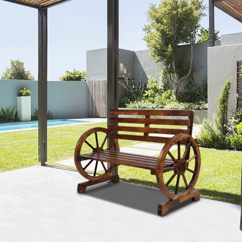 Rustic Wooden Wagon Wheel 41" 2-Person Bench