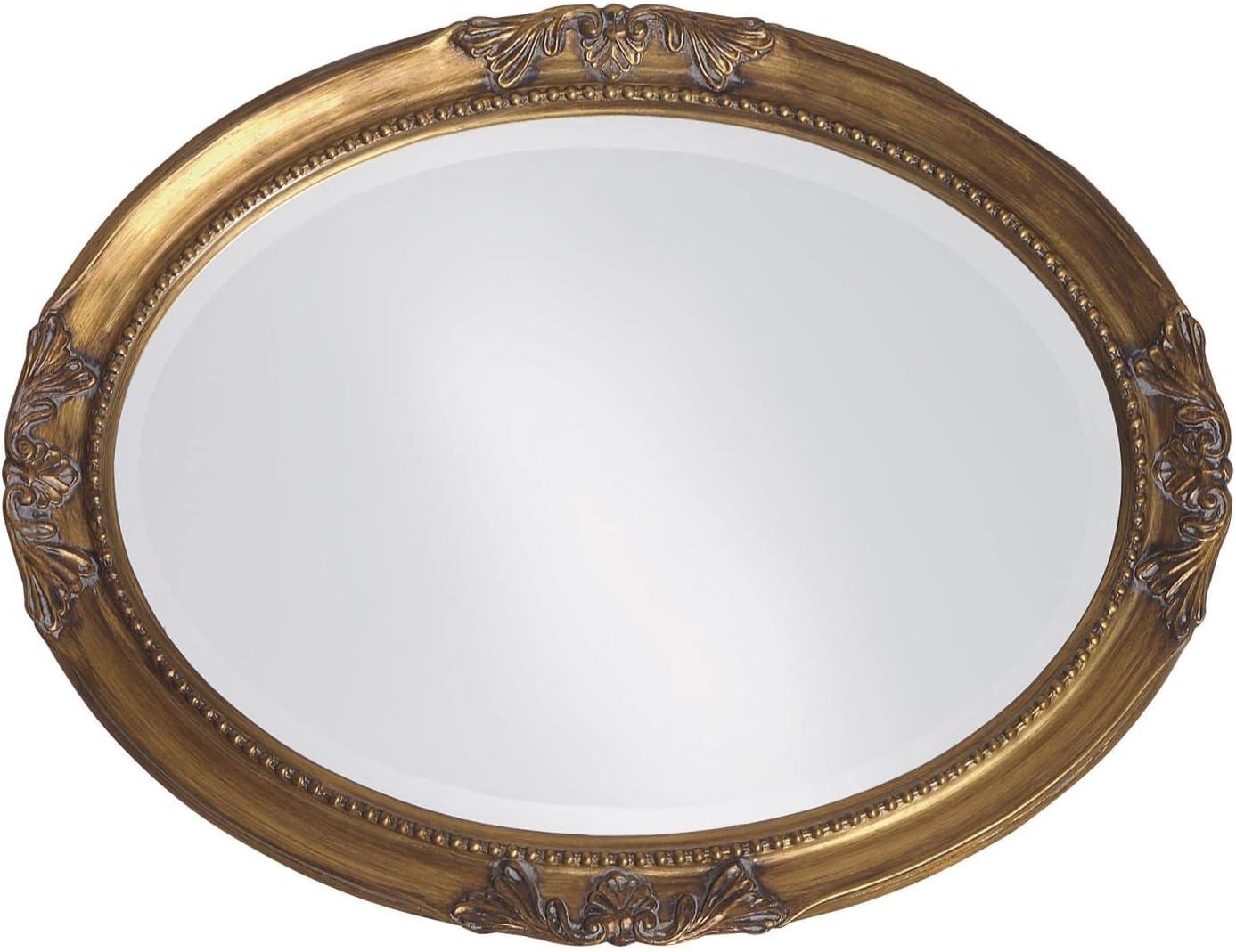 Antique Gold Oval Wood Frame Mirror with Beaded Details