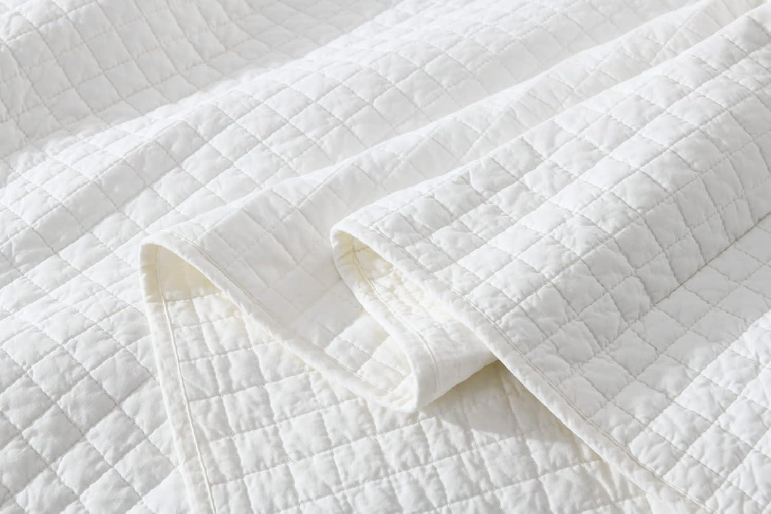 MarCielo Cotton Quilt Quilted Throw Decorative Throw Blanket 50 By 60 Inches Soft White