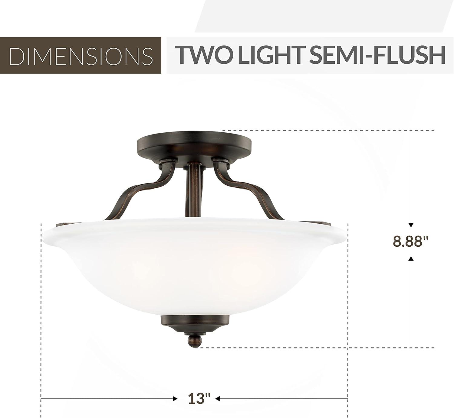 Emmons Bronze Dual Incandescent Semi-Flush Mount with Satin Etched Glass