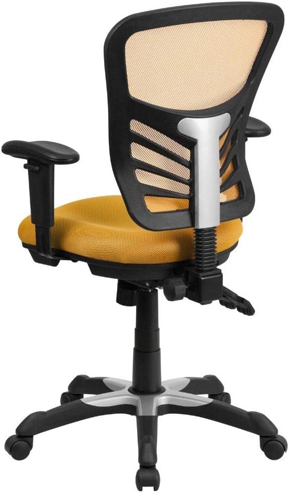 ErgoFlex Mid-Back Yellow-Orange Mesh Executive Swivel Chair with Adjustable Arms