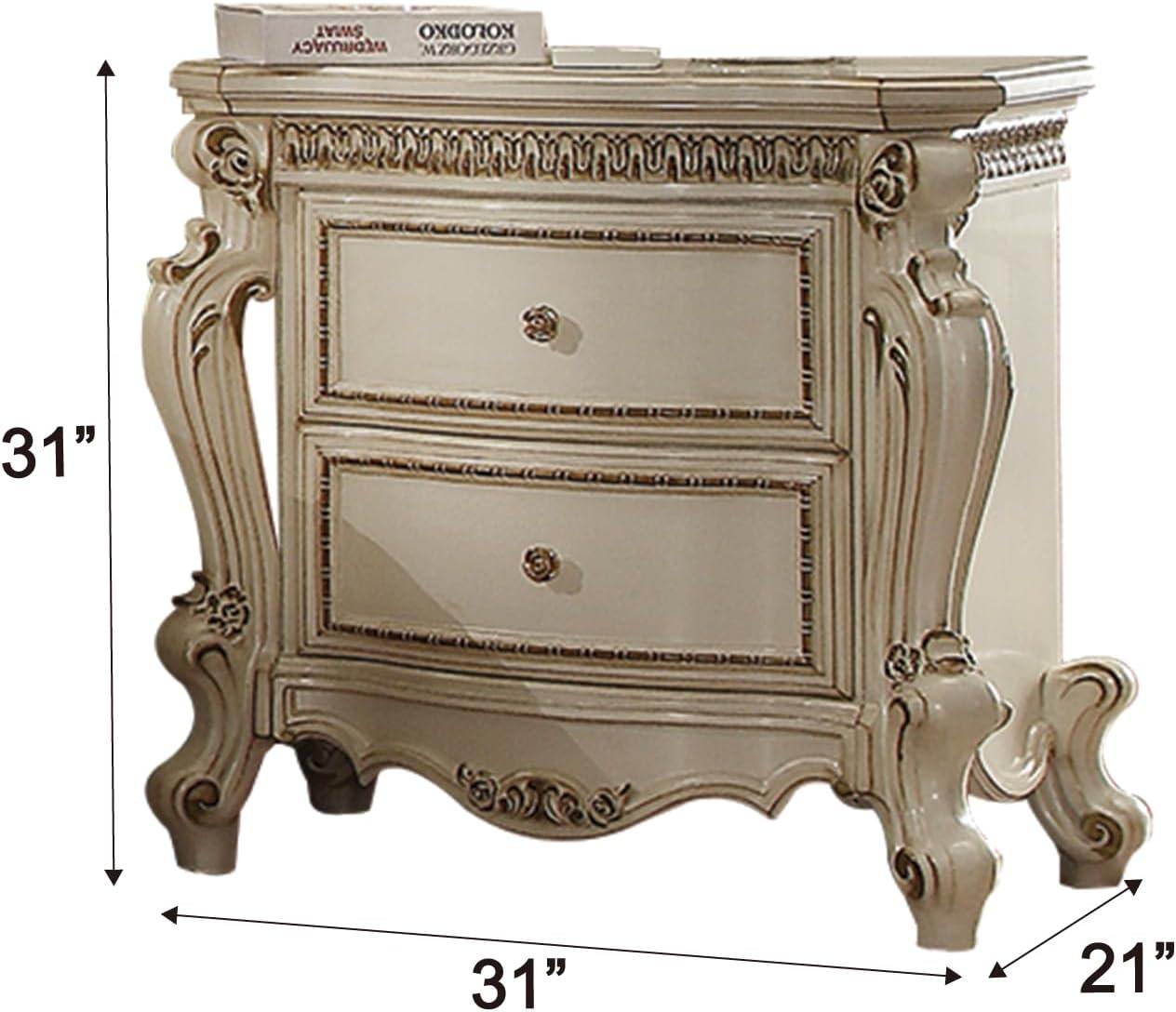 31" Picardy Nightstand Antique Pearl - Acme Furniture: French Provincial Style, 5 Drawers & 2 Doors