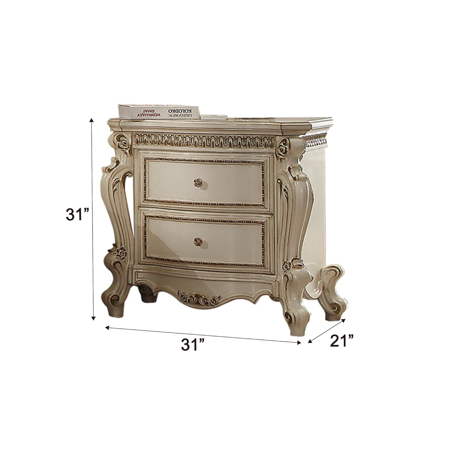 31" Picardy Nightstand Antique Pearl - Acme Furniture: French Provincial Style, 5 Drawers & 2 Doors