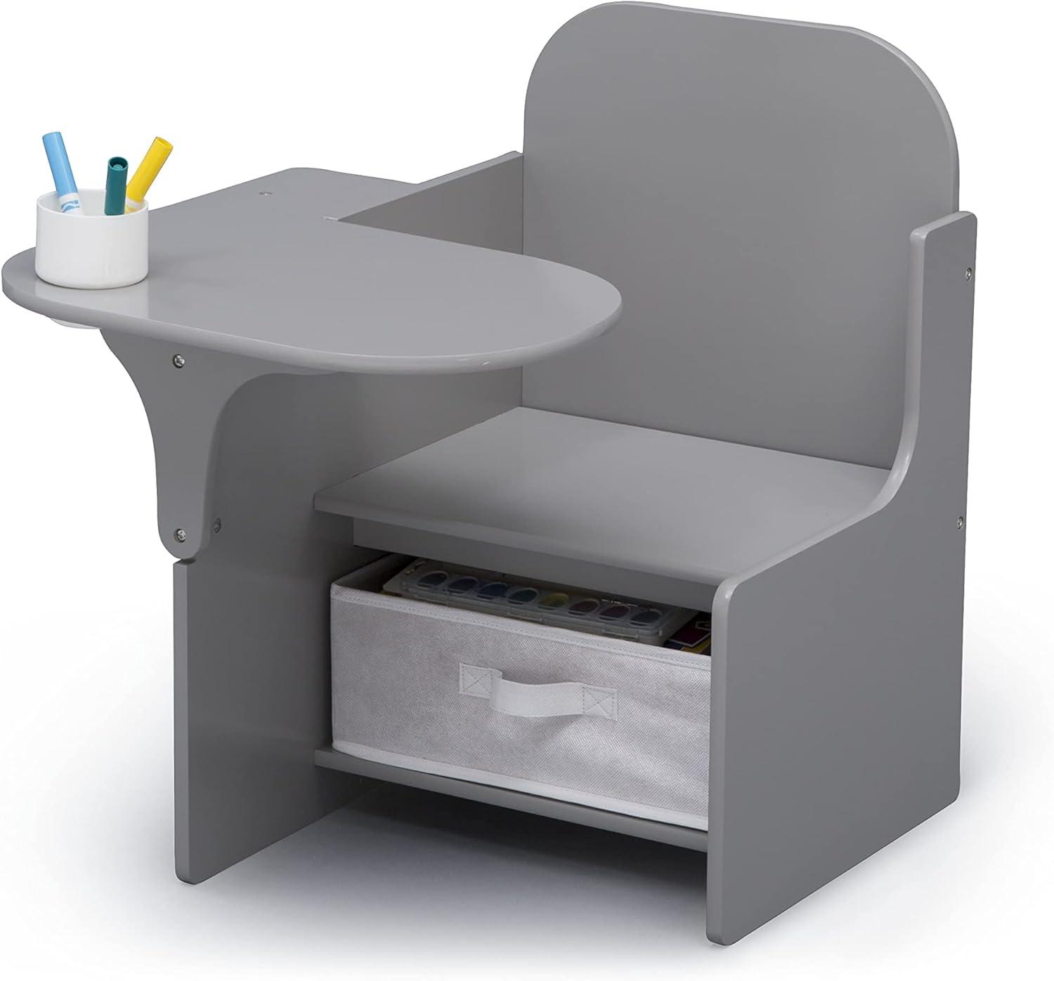 Gray Fabric and Wood Kids Chair Desk with Storage Bin