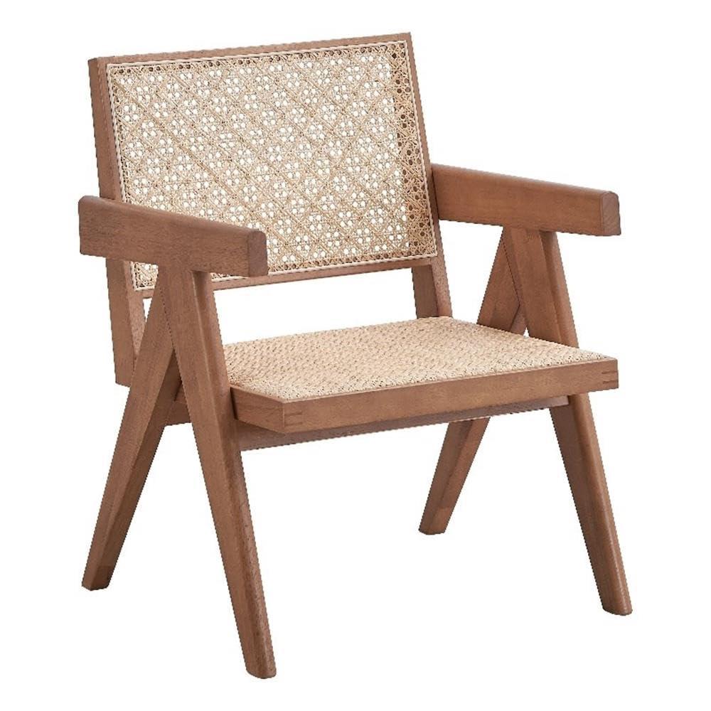 24" Velentina Accent Chair Rattan/Natural Finish - Acme Furniture: Leather Upholstery, Tufted, Wood Composite Frame