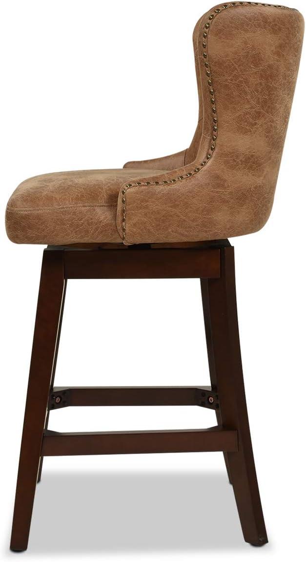 Holmes Tufted High-Back 360 Swivel Counter-Height Barstool Tan Brown