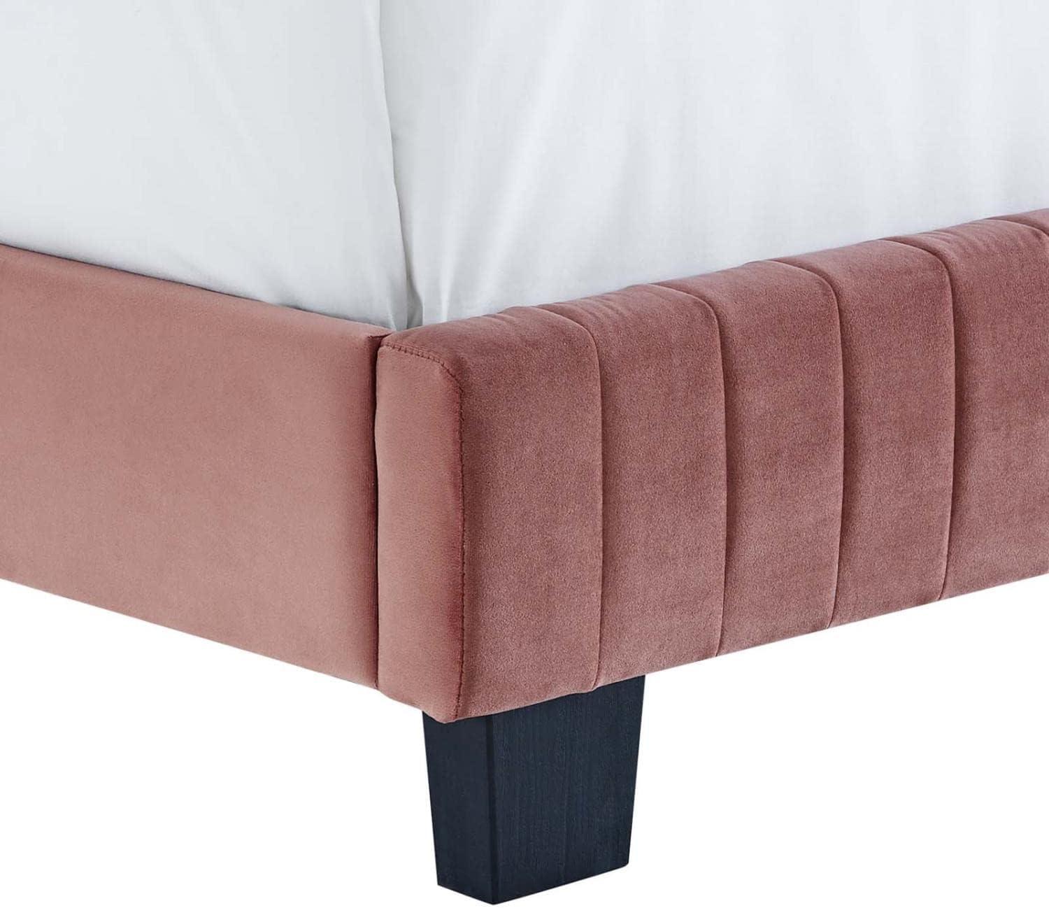 Modway Celine Channel Tufted Performance Velvet Queen Platform Bed in Dusty Rose