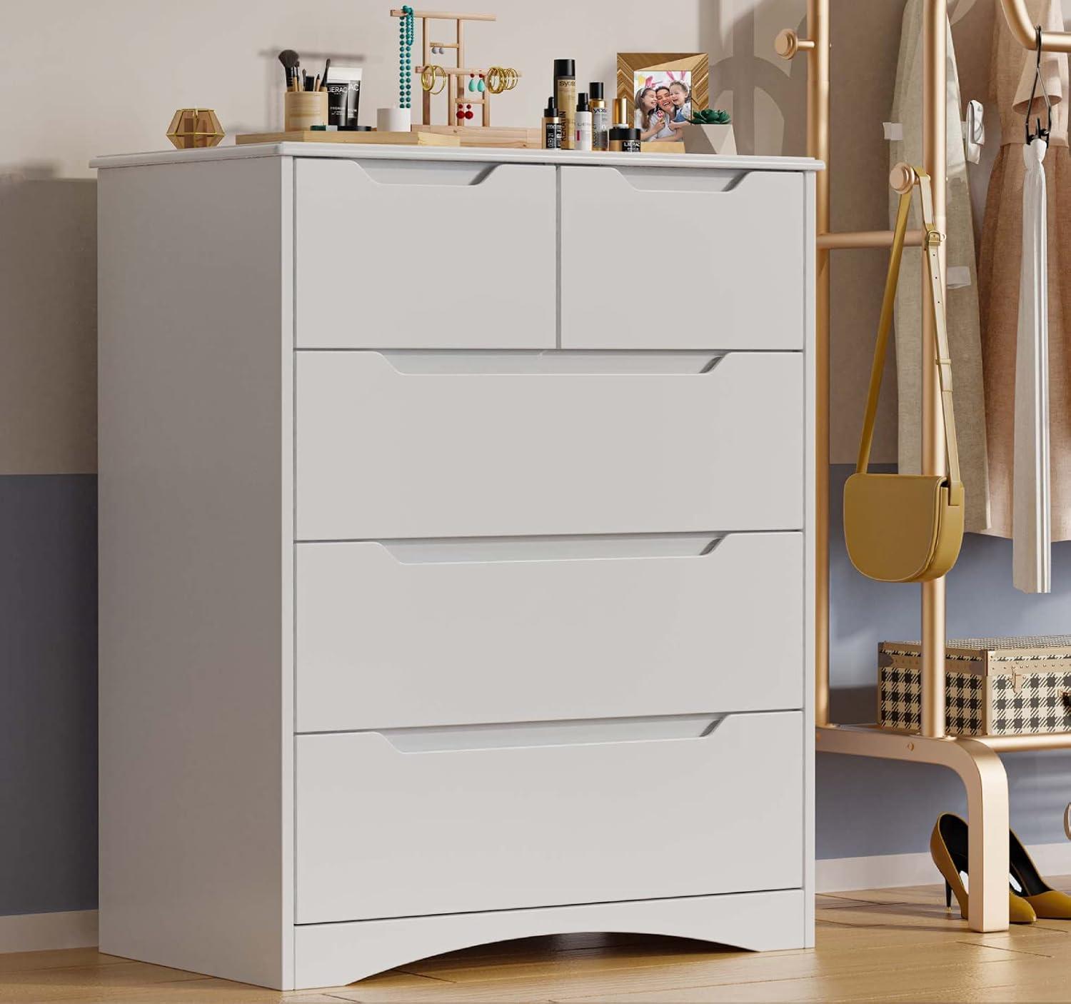 White MDF Vertical 5-Drawer Chest with Extra Deep Storage