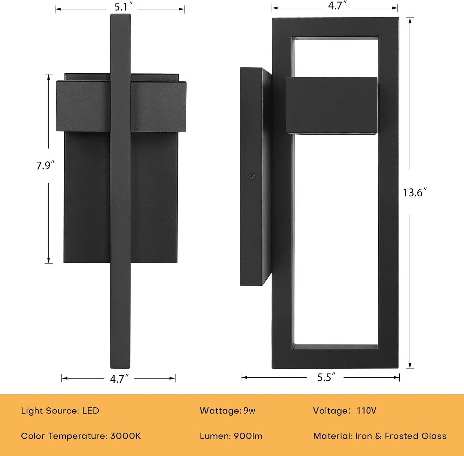 Black Matte Integrated LED Outdoor Wall Sconce Set