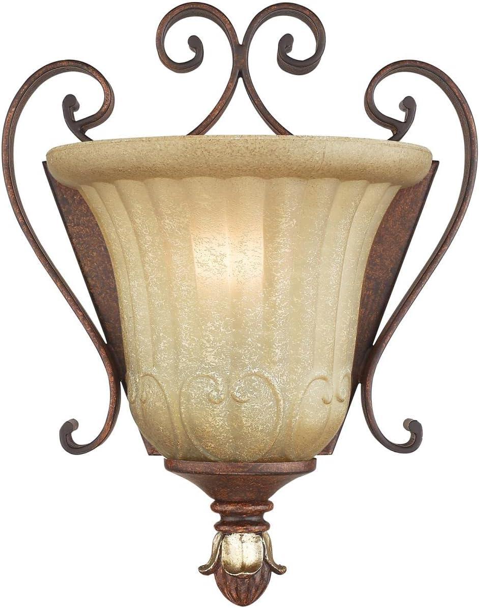 Villa Verona Bronze and Gold Leaf Wall Sconce with Rustic Glass