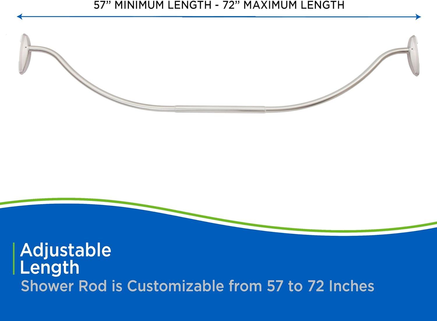 Kenney® Twist & Fit™ No Tools Curved Rust-Resistant Painted Steel Tension Shower Curtain Rod, 57-72", Brushed Nickel