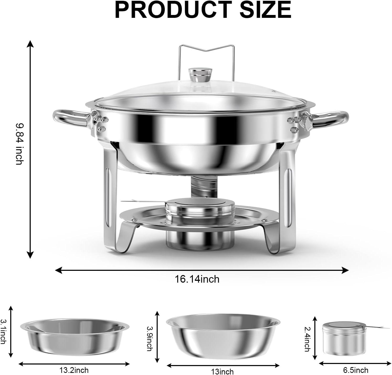 WhizMax Chafing Dish Buffet Set 2 Pack 5QT, Stainless Steel Round Chafing Dishes for Buffet with Lid Holder & Glass Lid, Gold