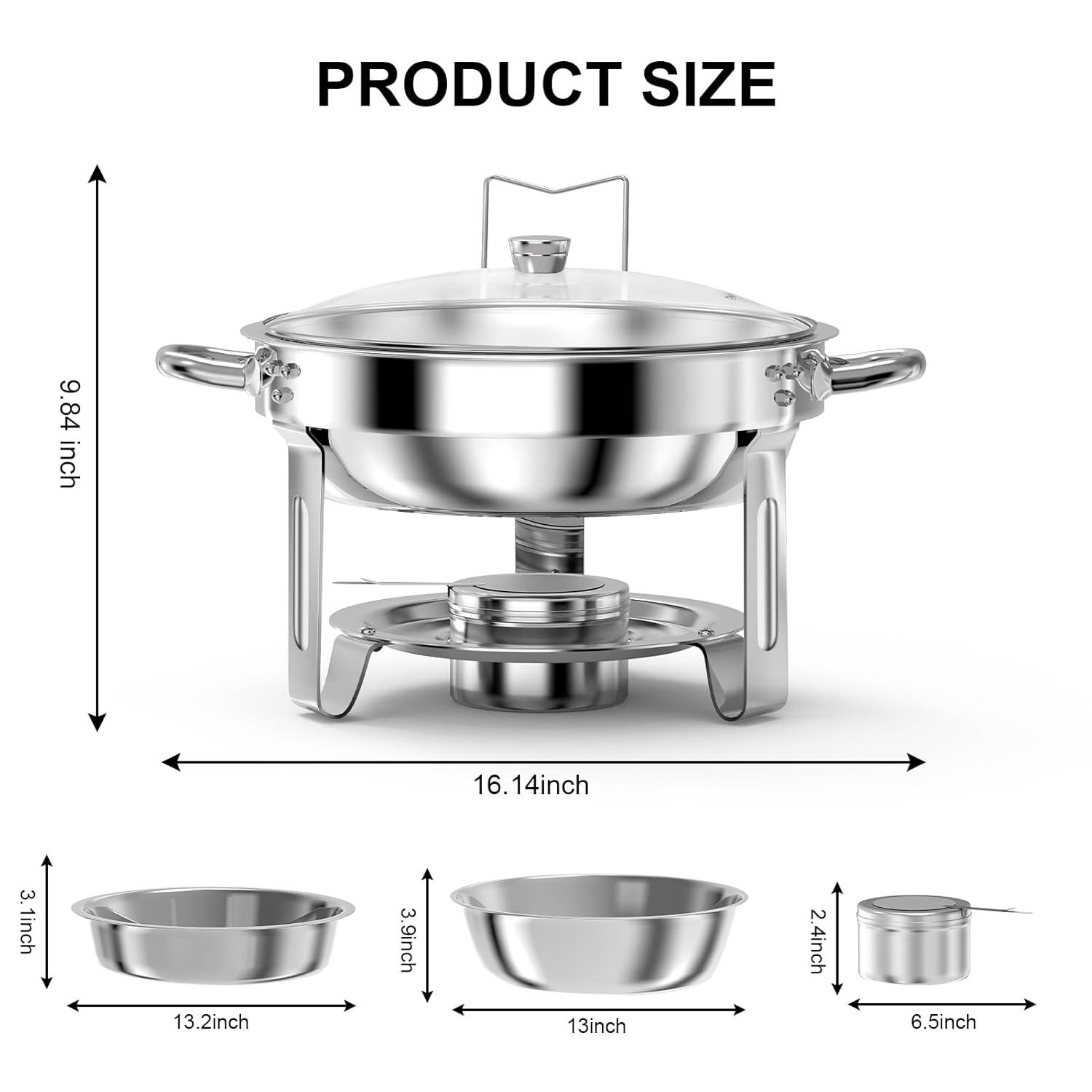 WhizMax Chafing Dish Buffet Set 2 Pack 5QT, Stainless Steel Round Chafing Dishes for Buffet with Lid Holder & Glass Lid, Gold