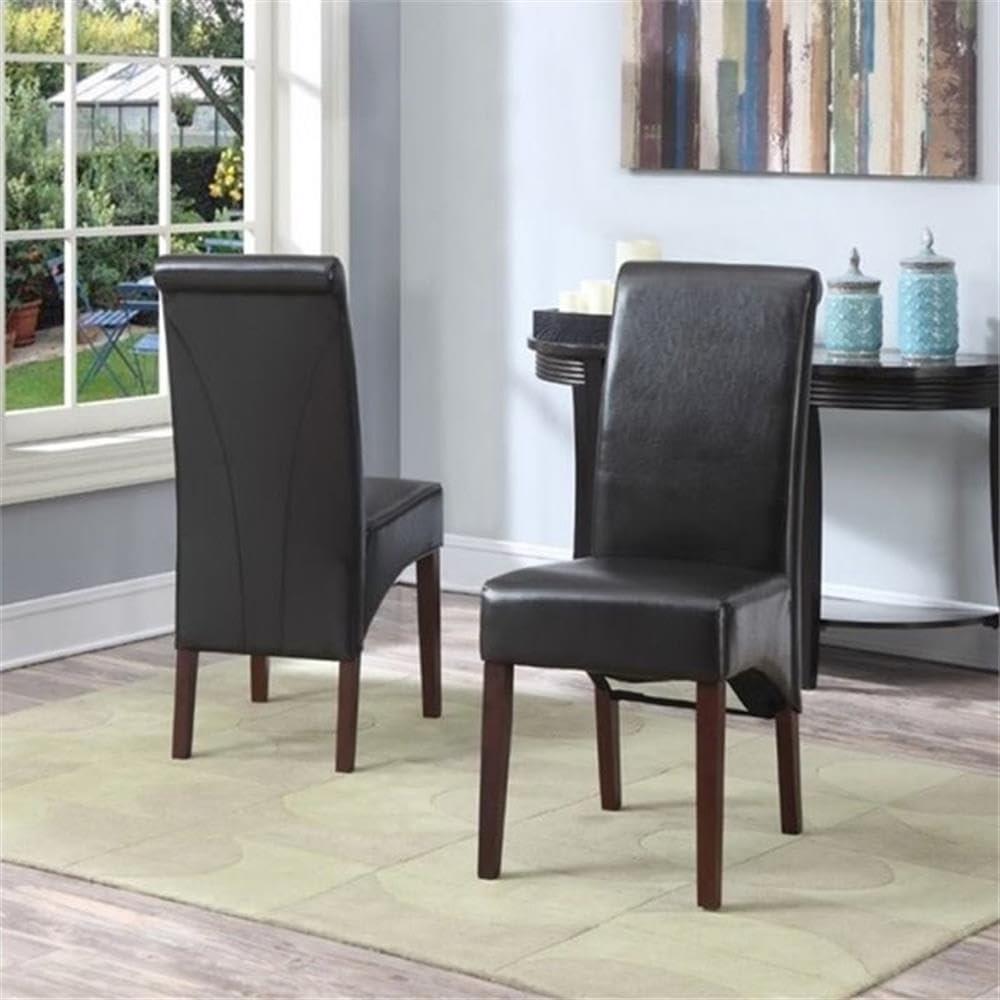 Simpli Home Avalon Upholstered Parson Dining Chair with Ergonomic Curved Backrest in Modern Style (Set of 2) (Set of 2)