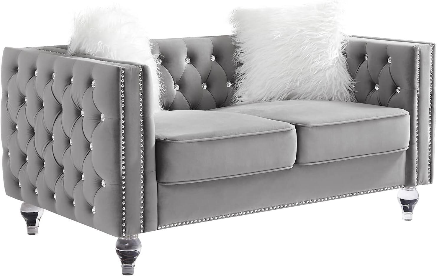 NicBex Velvet Loveseat Sofa with Jeweled Buttons Modern 2 Seater Couch with 2 Pillows for Living Room,Apartment